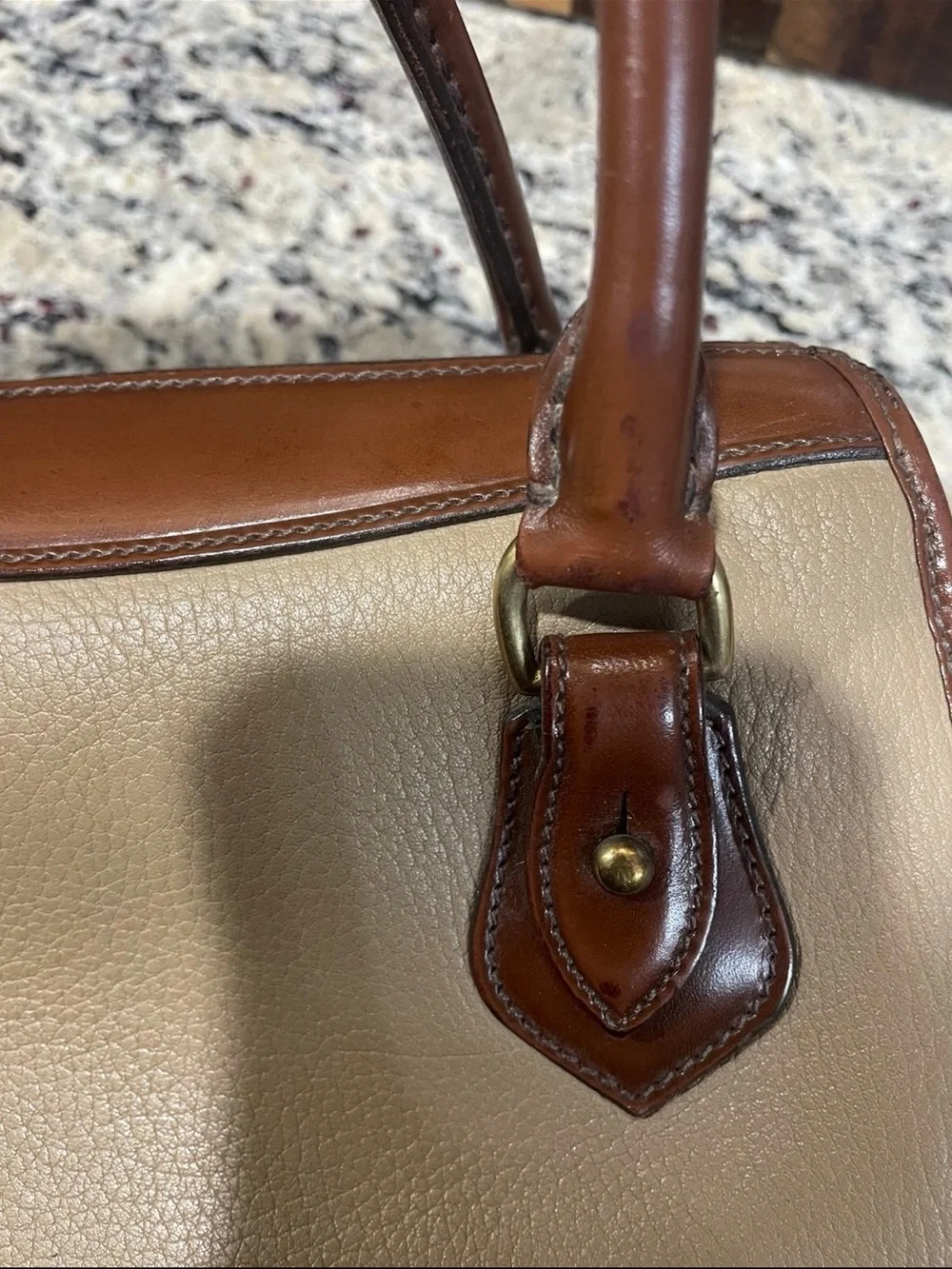 Dooney & Bourke Beige and Brown Leather Trim Cassini Satchel